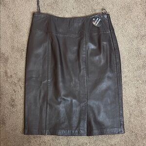 Jaclyn Smith Dark Brown Leather Pencil Skirt